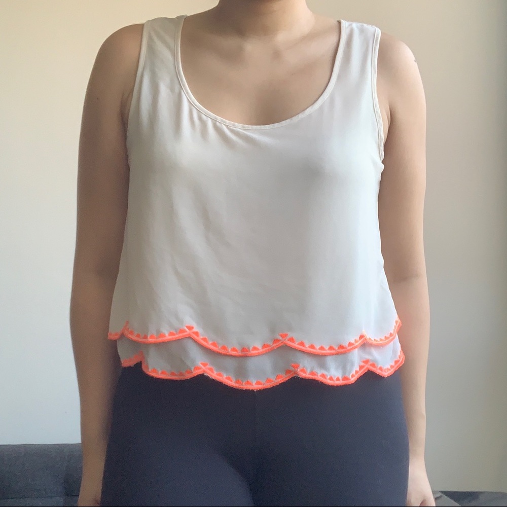 Charlotte Russe Scalloped Trim White Tank